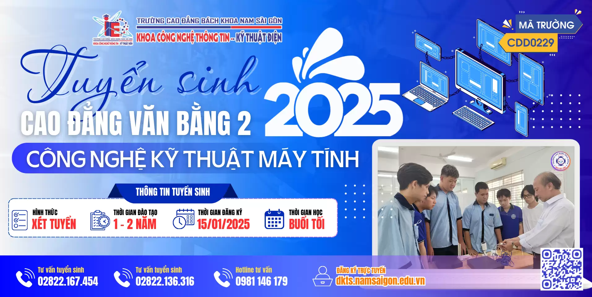 Thông báo tuyển sinh cao đăng VB2 ngành Công nghệ kỹ thuật máy tính năm 2025